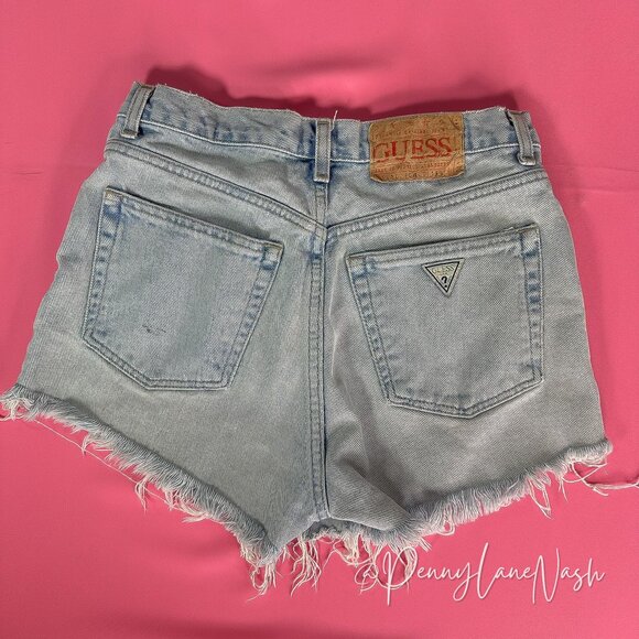 Vintage Guess Frayed Hem Jean Shorts Lightwash Size 29 - Picture 4 of 7